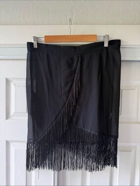 PrettyLittleThing Black Asymmetrical Fringe Wrap Skirt